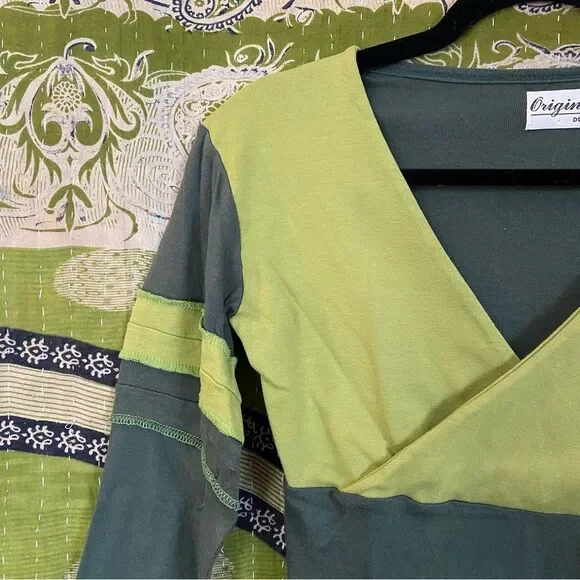 Y2K Original Design Patchwork Green Appliqué Top Size Small - Picture 3 of 12